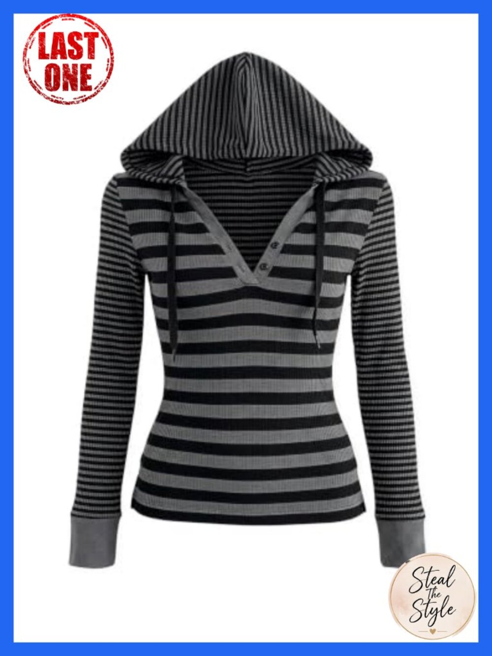 Plus Size Striped Long Sleeve Hooded Punk Top Slim Fit
